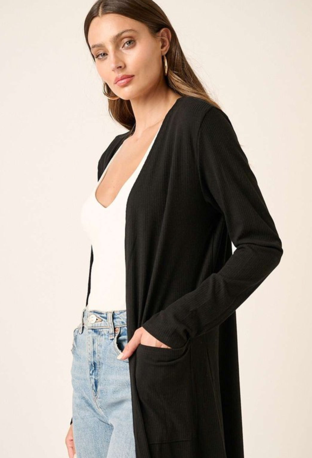 Ribbed knit duster