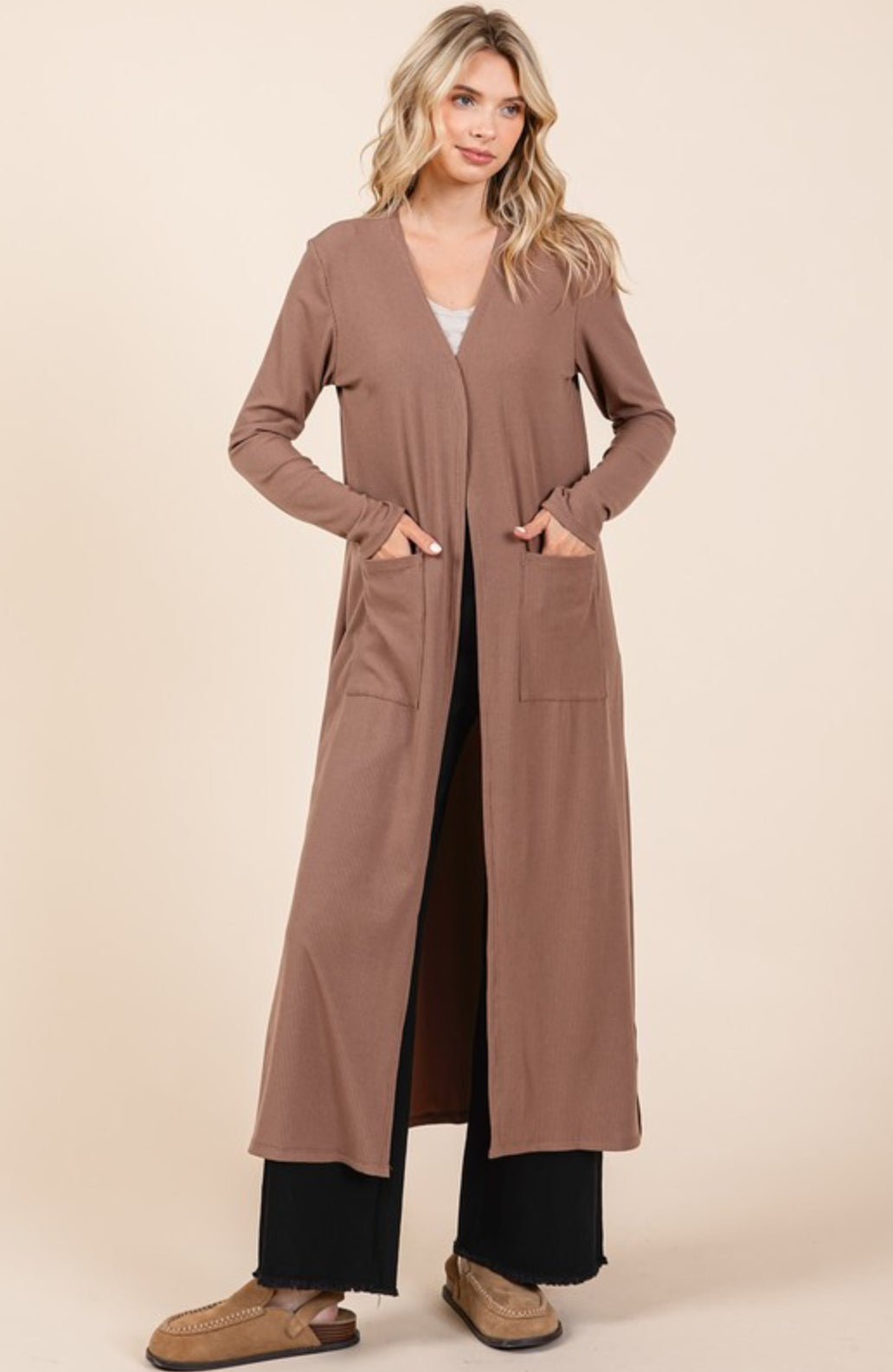 Ribbed knit duster