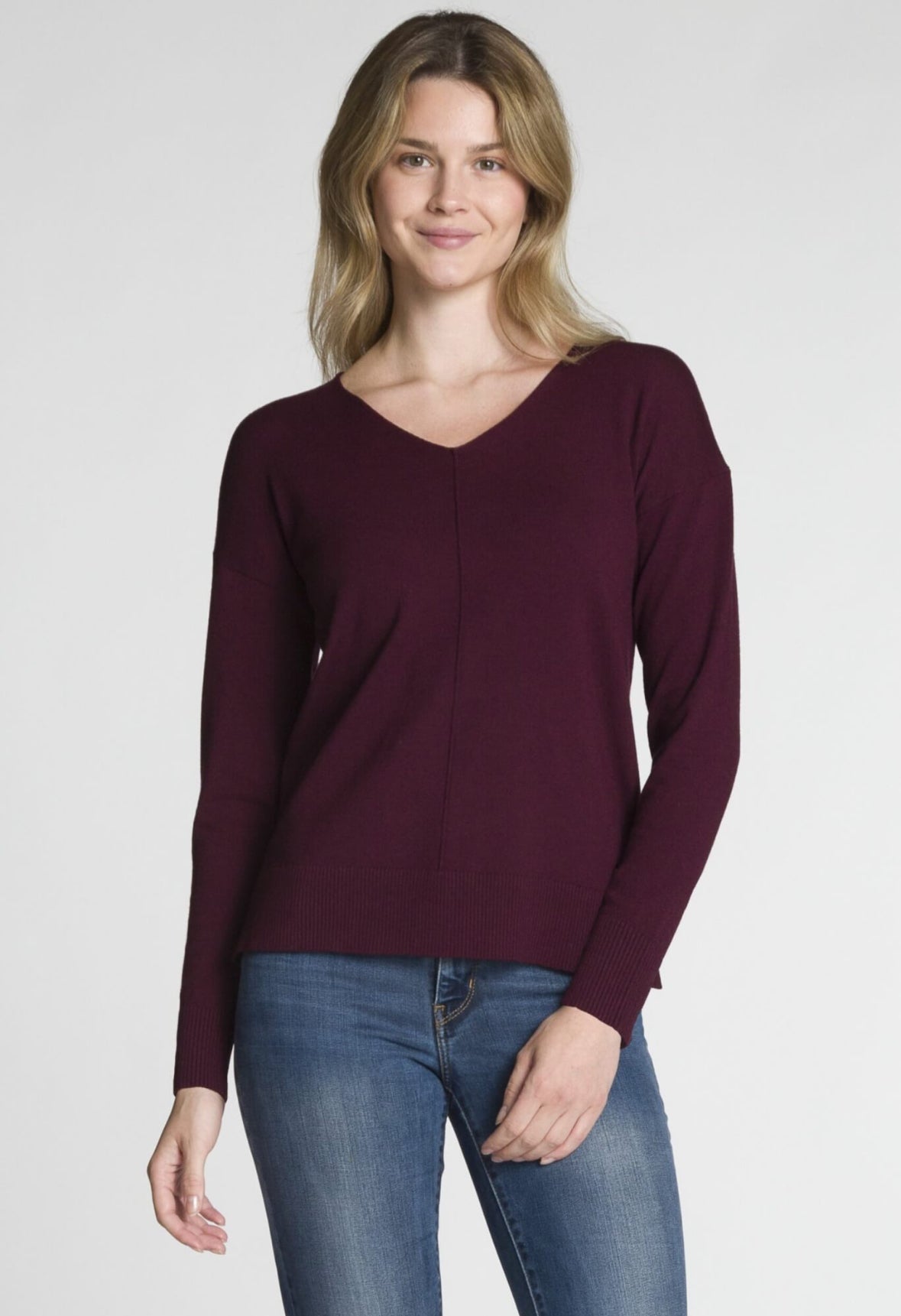 Burgundy “V” neck