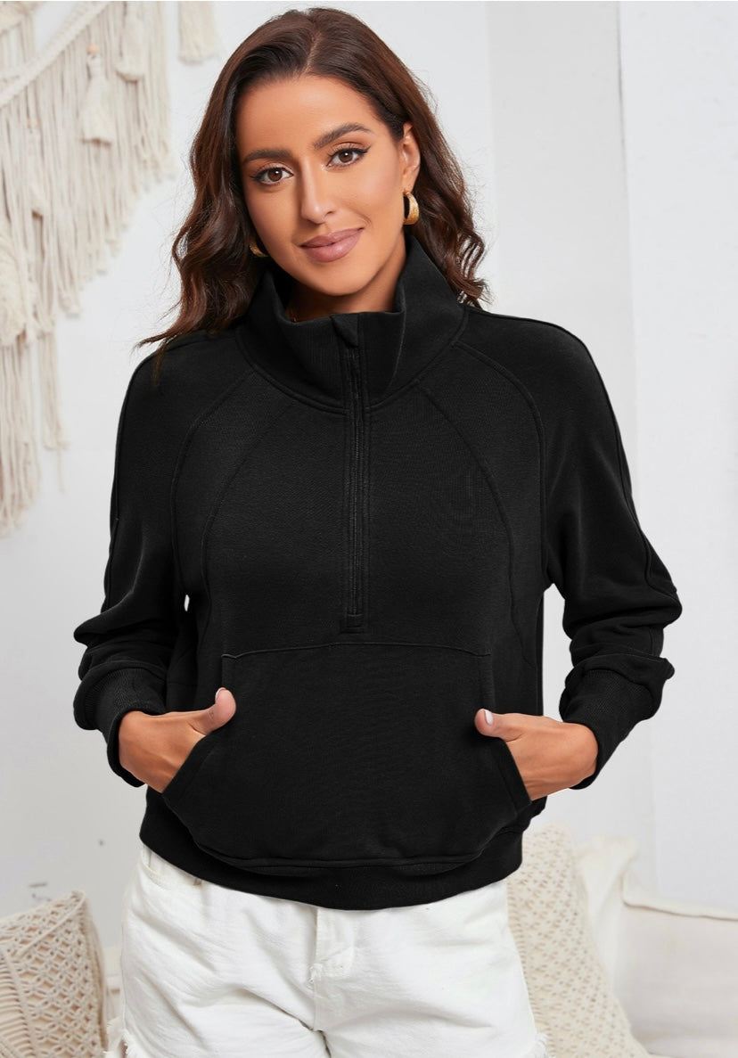 Zip Up collar Ribbed Sweatshirt