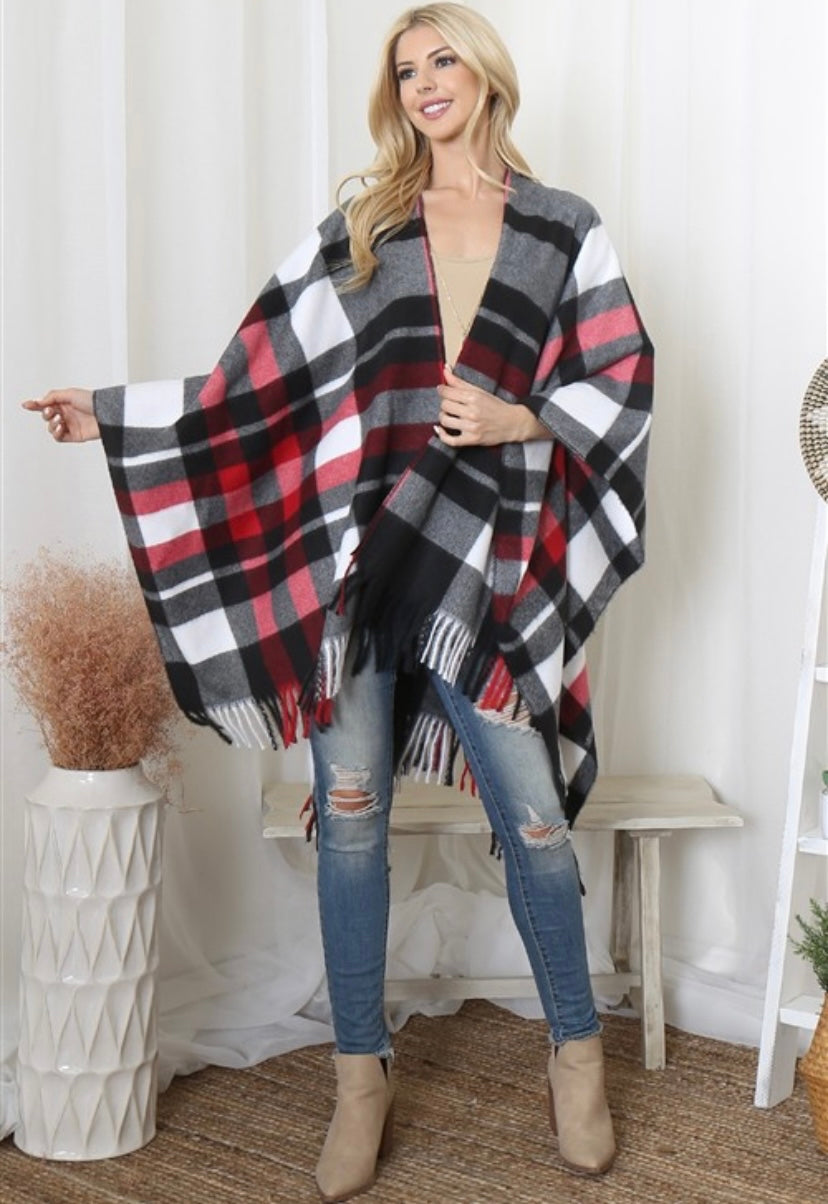 Luxury Soft Plaid Kimono with fringe