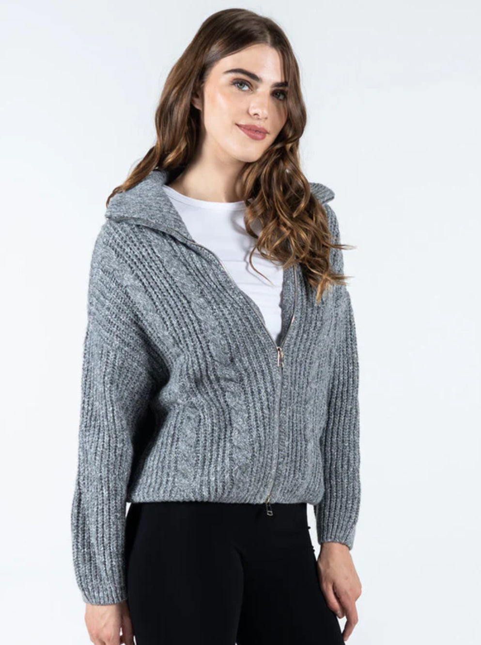 Melange Zip Front Cardigan