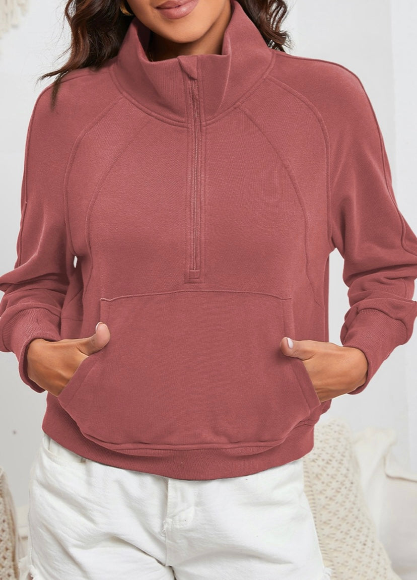 Zip Up collar Ribbed Sweatshirt