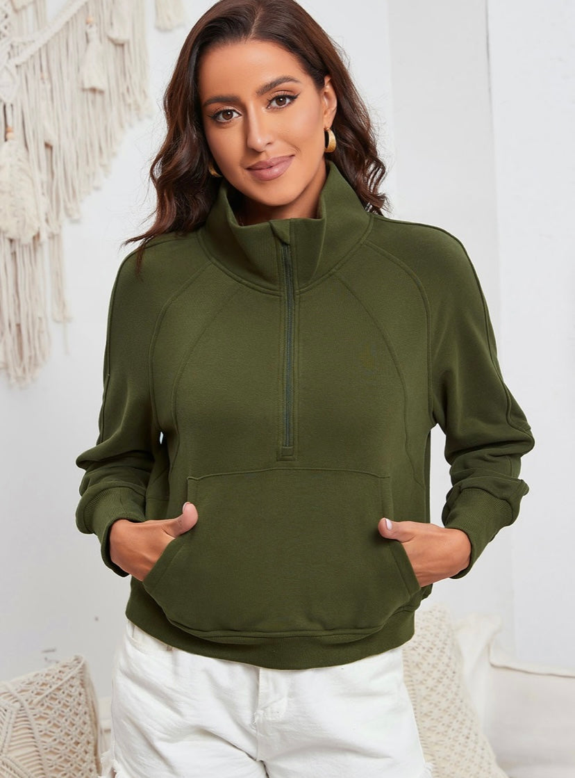 Zip Up collar Ribbed Sweatshirt