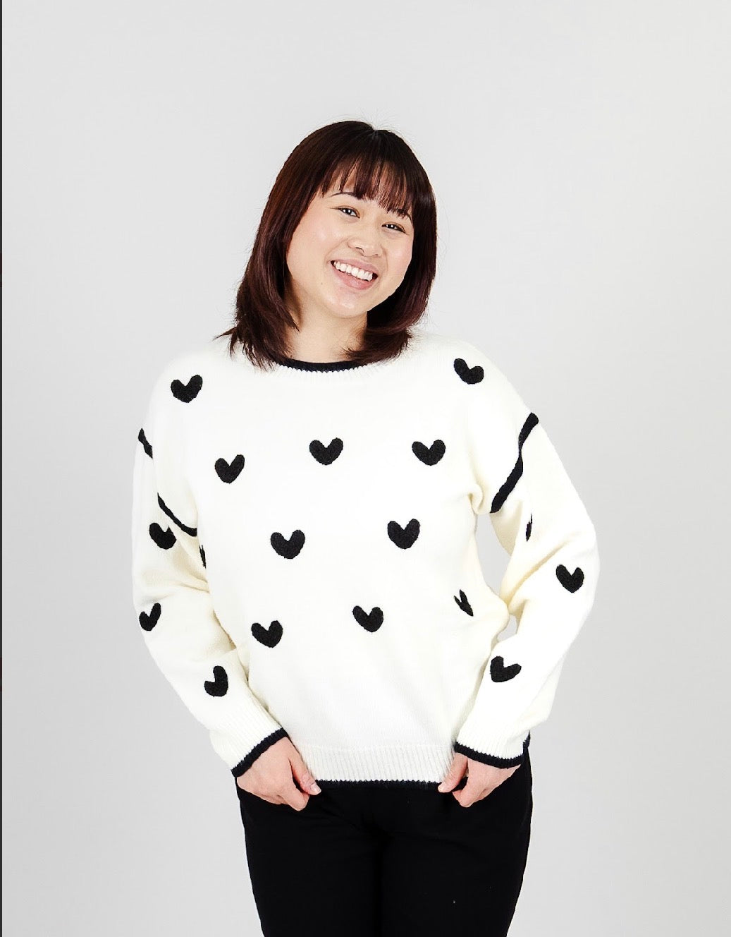 White Heart Knit Sweater