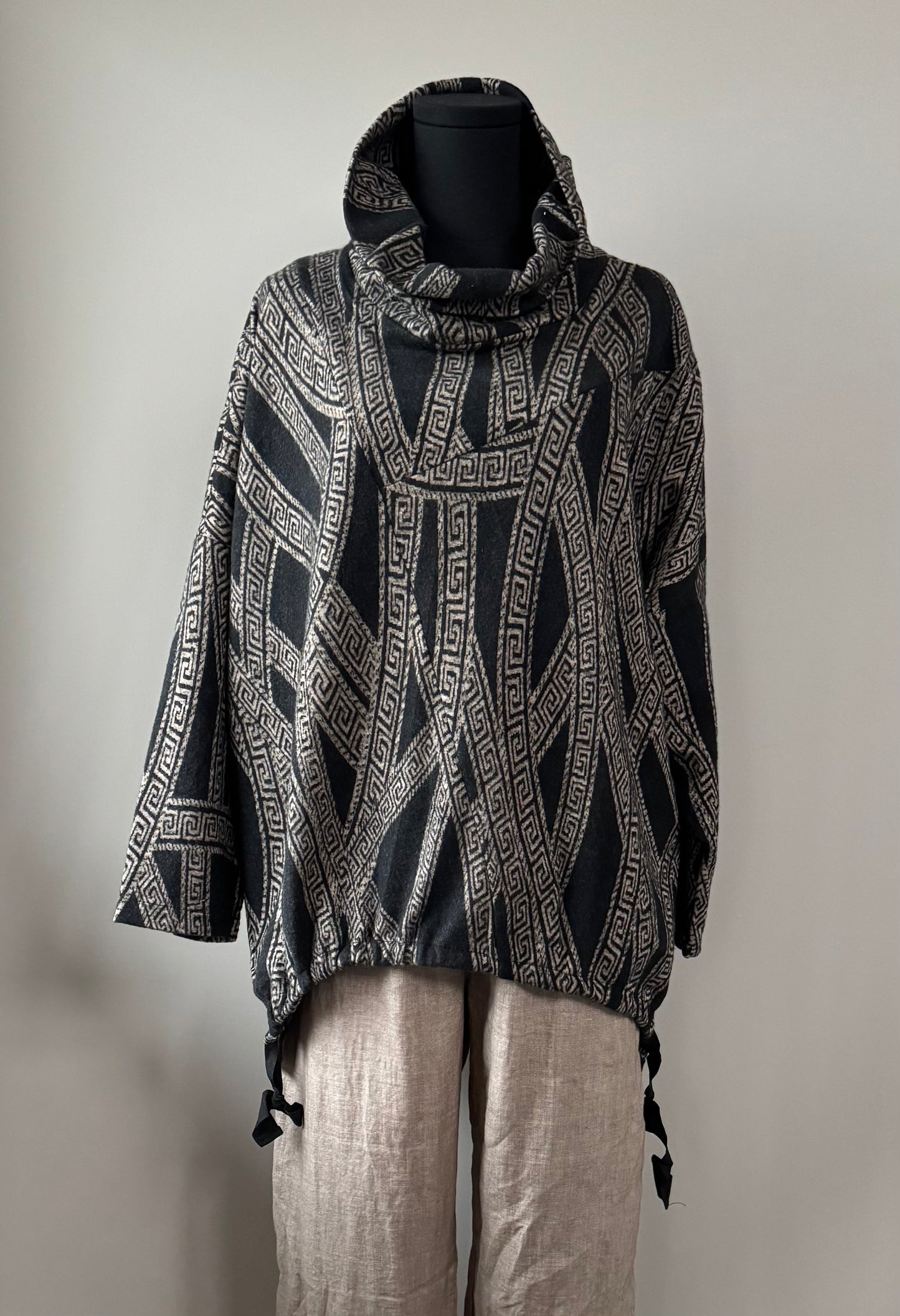 High collar printed top