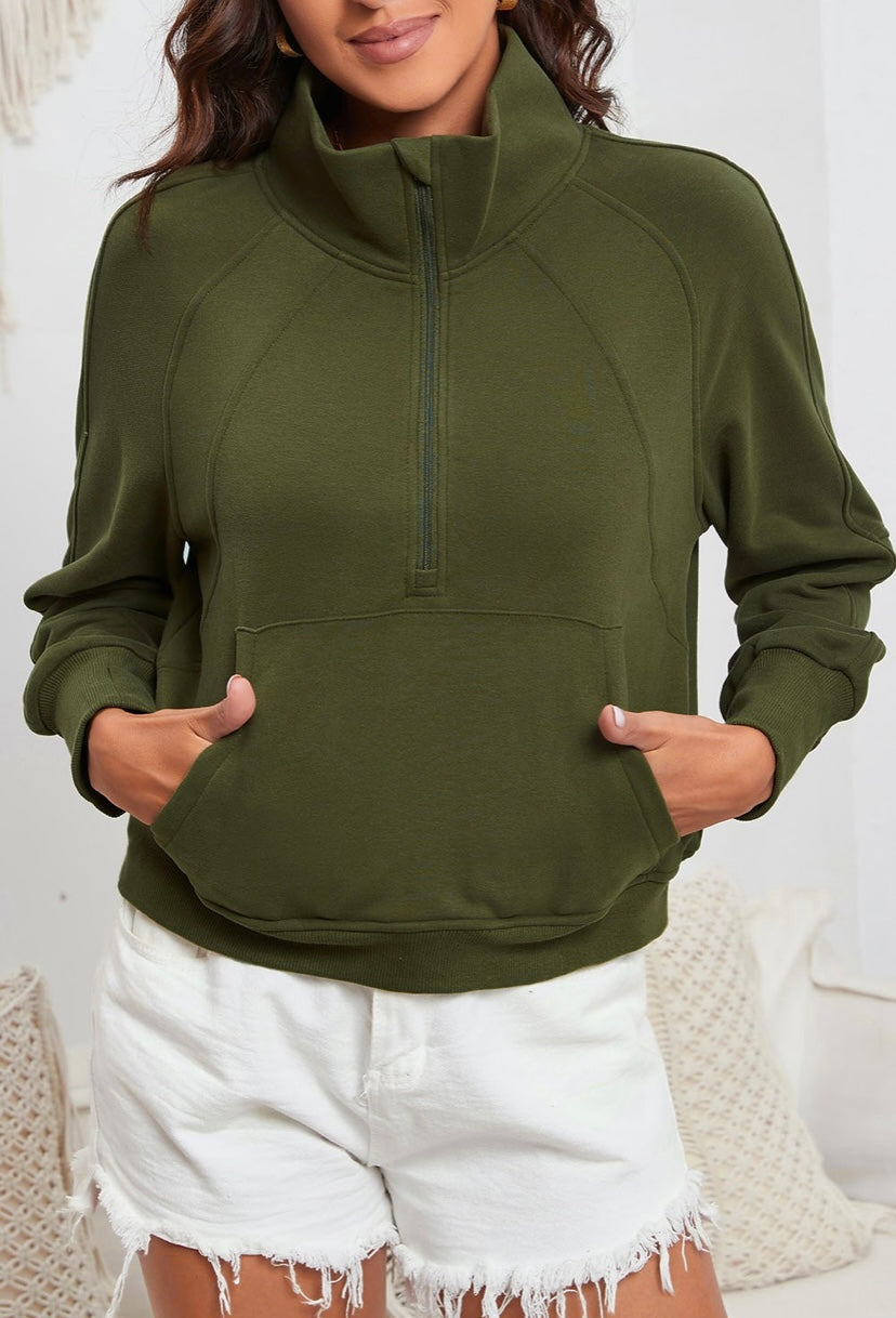 Zip Up collar Ribbed Sweatshirt