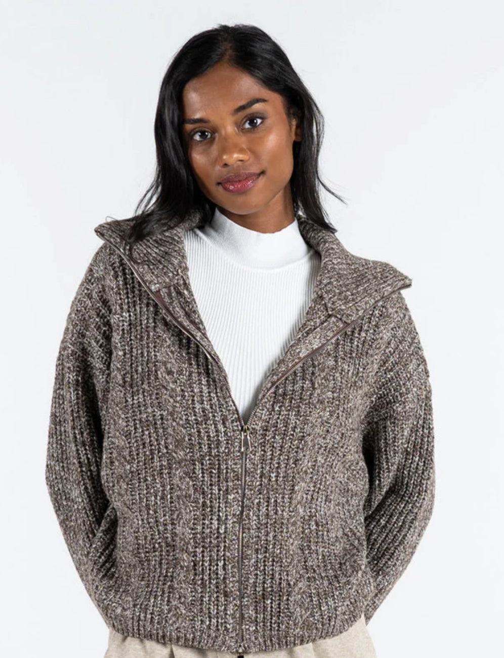 Melange Zip Front Cardigan
