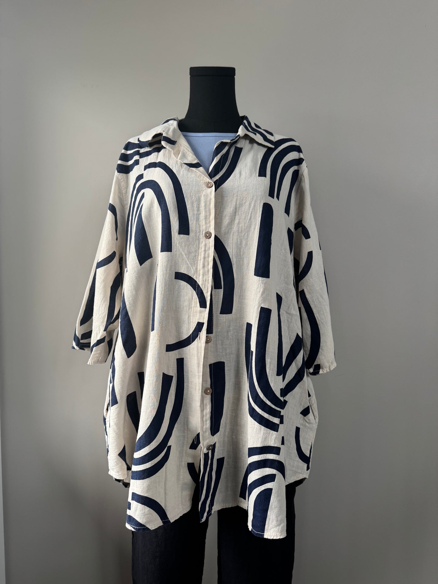 Navy print tunic button up