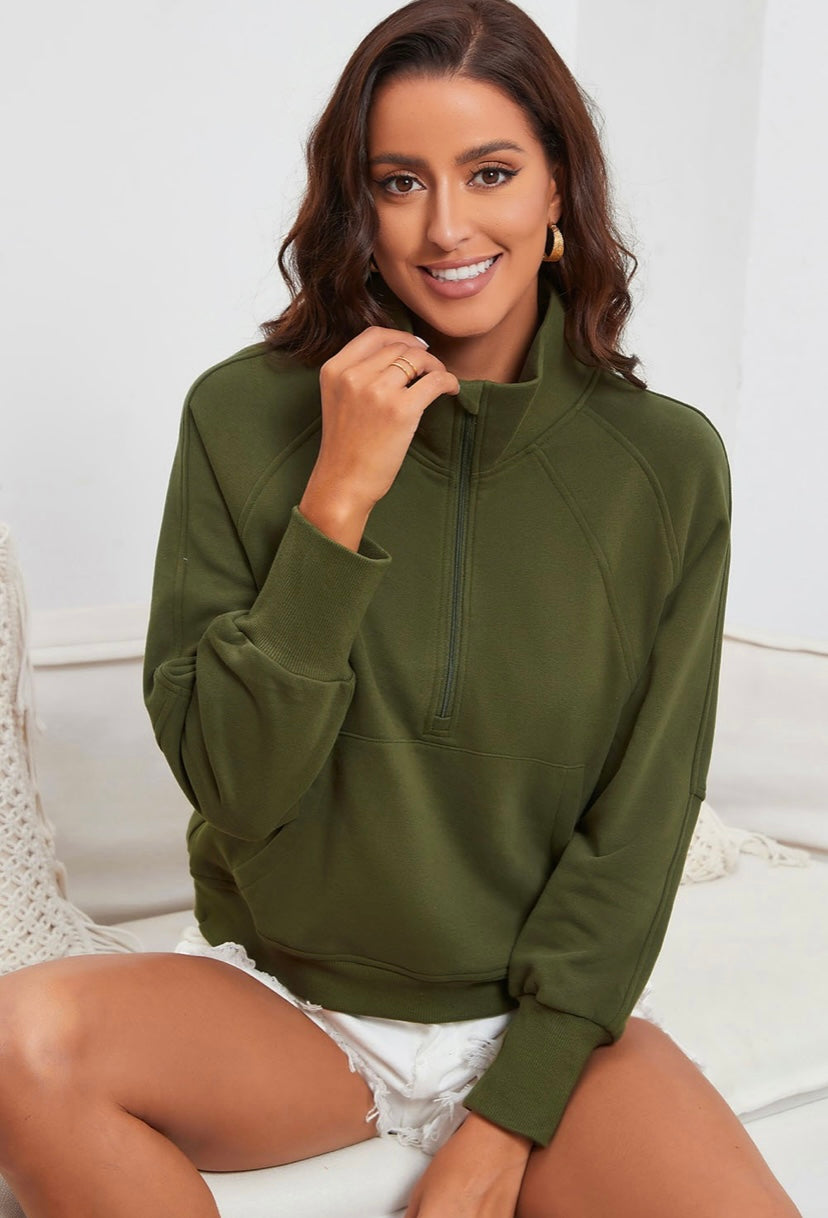 Zip Up collar Ribbed Sweatshirt