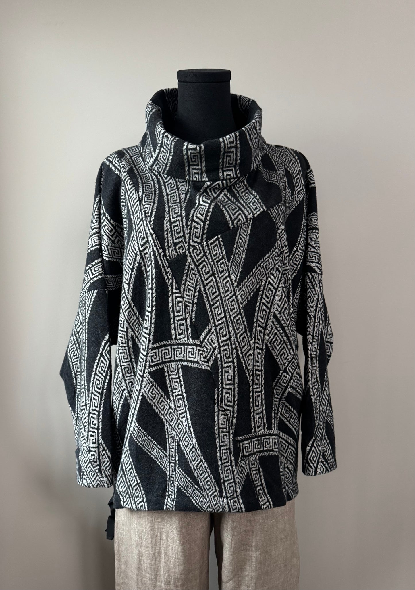 High collar printed top
