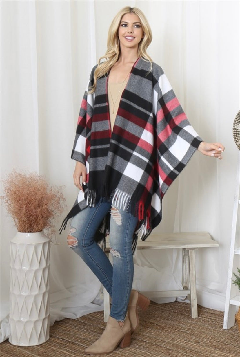 Luxury Soft Plaid Kimono with fringe