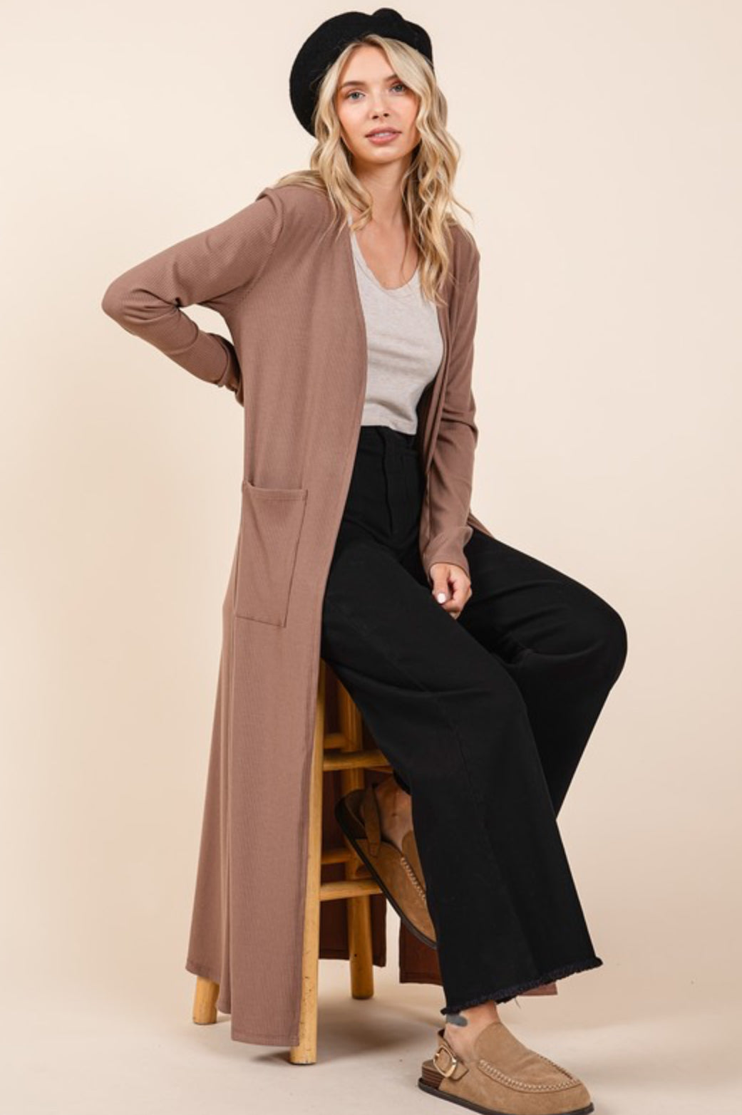 Ribbed knit duster