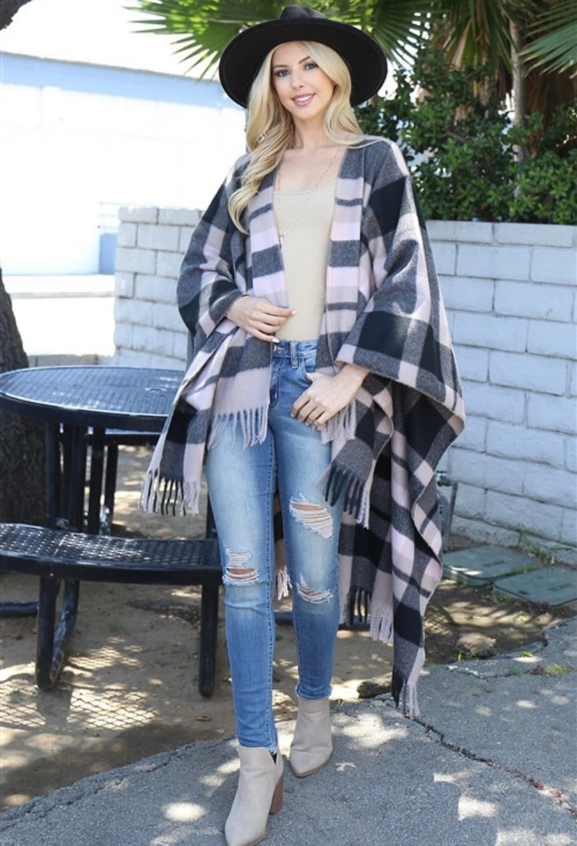 Luxury Soft Plaid Kimono with fringe