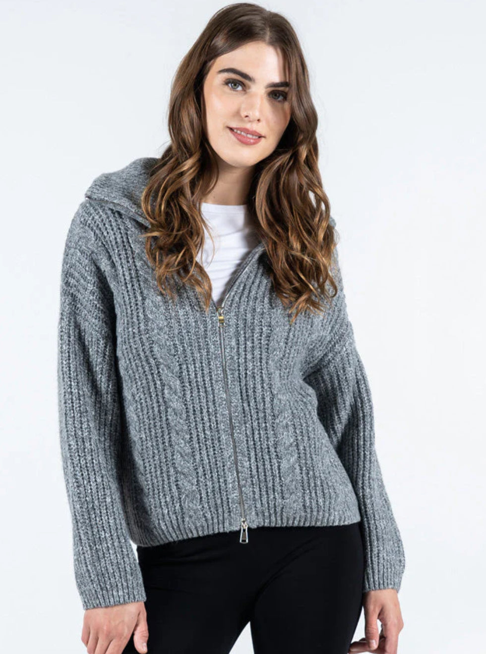 Melange Zip Front Cardigan