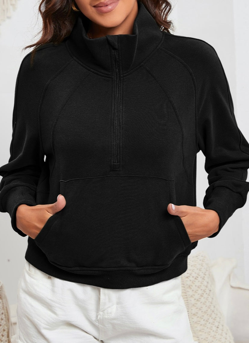 Zip Up collar Ribbed Sweatshirt