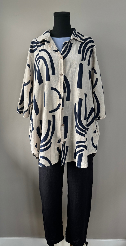 Navy print tunic button up