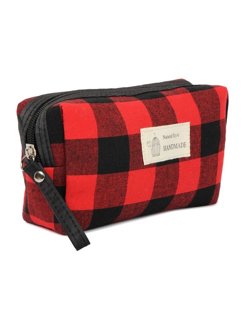 Plaid cosmetic pouch