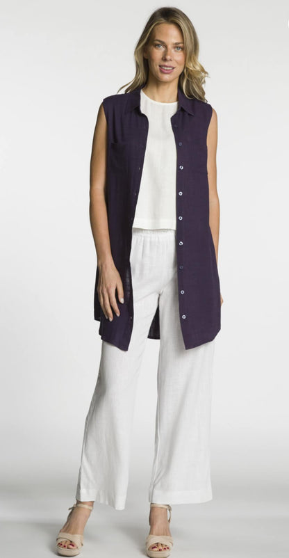 Black Cotton/Linen Button Up