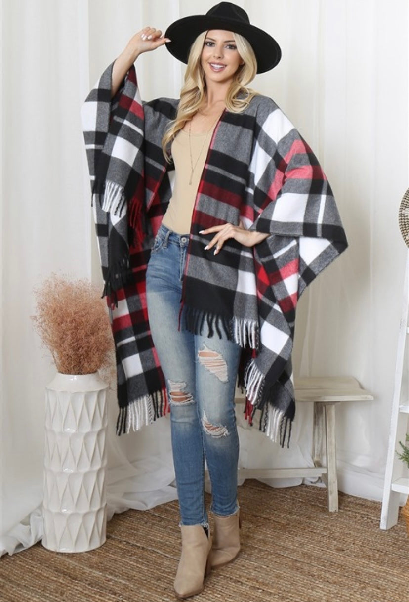 Luxury Soft  Plaid Kimono with fringe