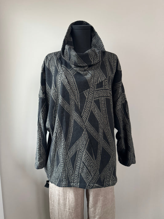 High collar printed top