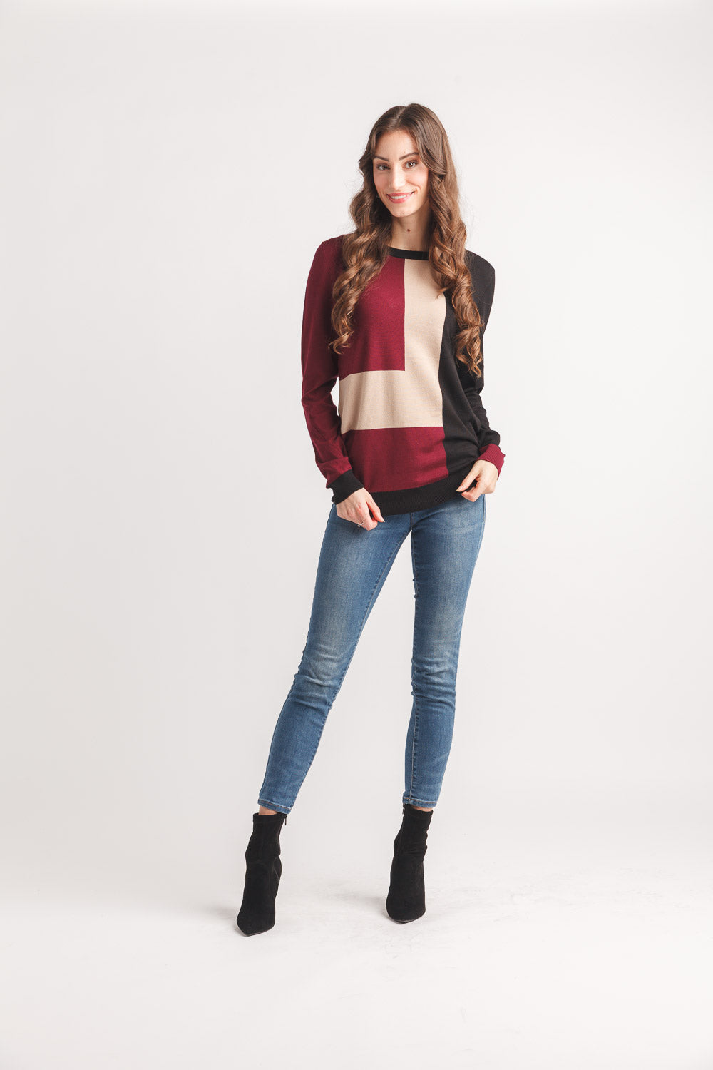 Wine Colour Block Knit