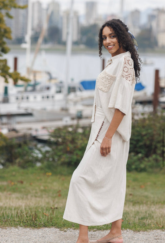 Linen Crochet Shoulder Top