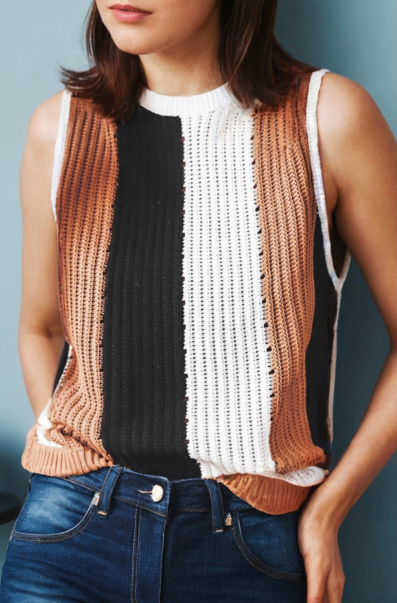 Colour Block Knitted Sweater Vest