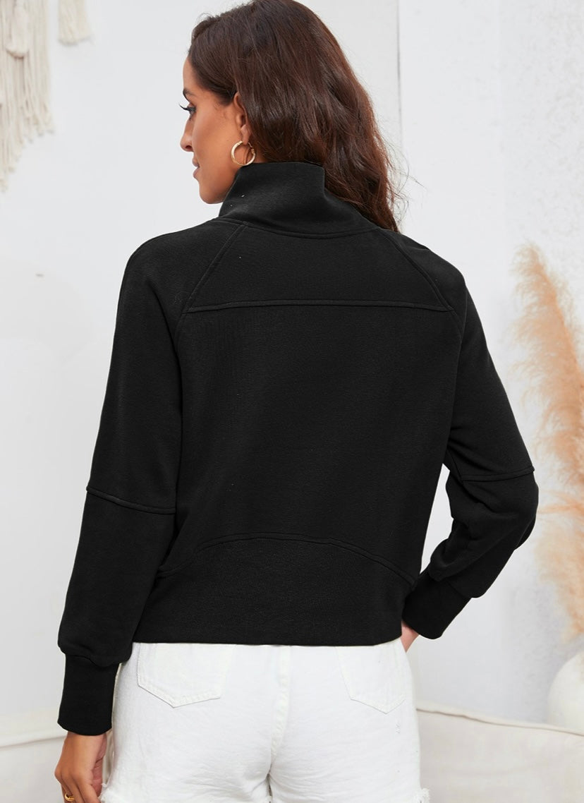 Zip Up collar Ribbed Sweatshirt