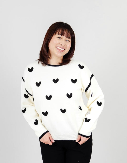 White Heart Knit Sweater