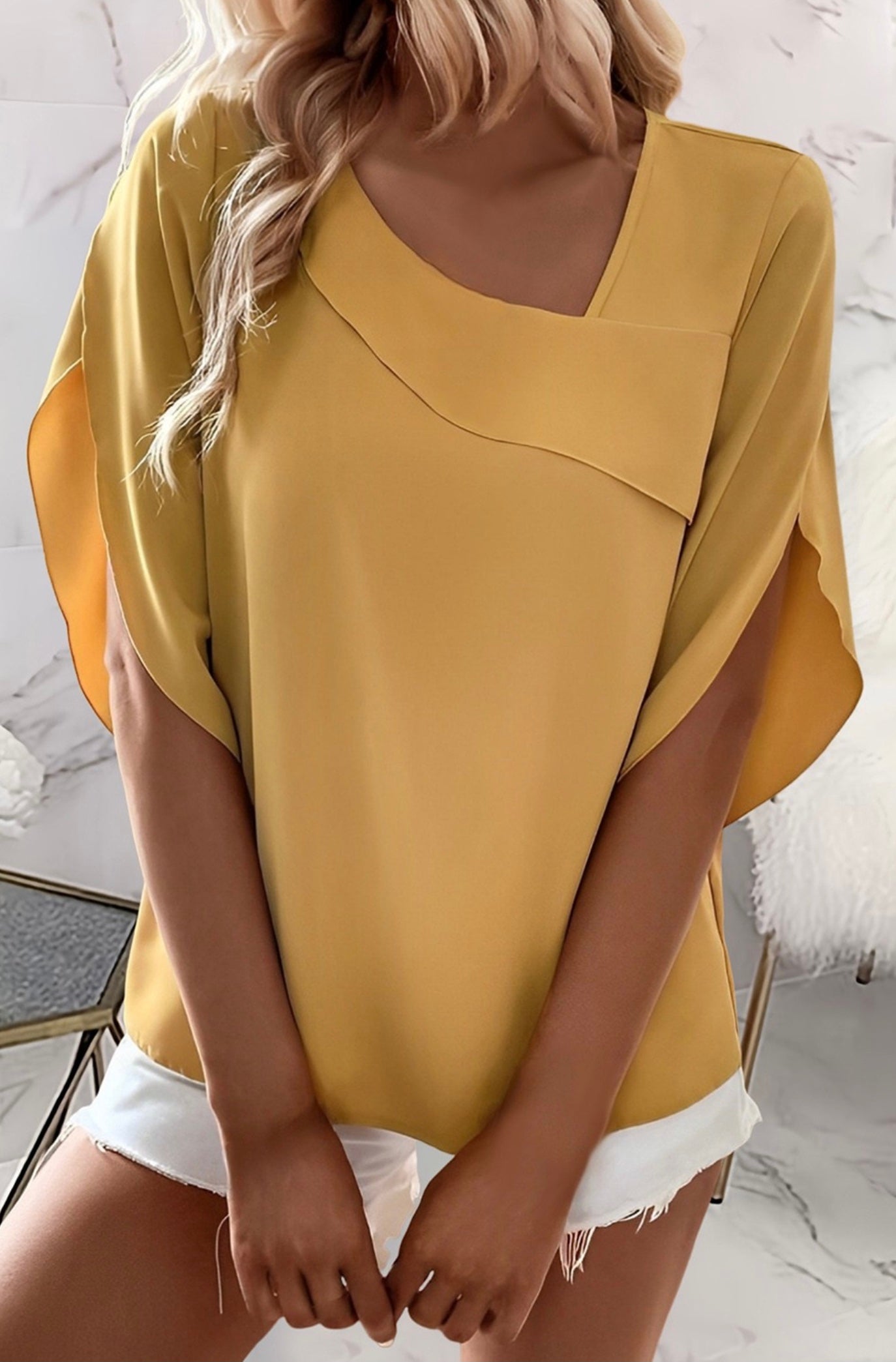 Yellow Asymmetrical Blouse