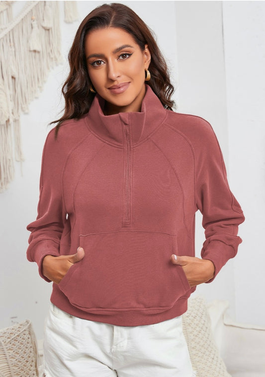 Zip Up collar Ribbed Sweatshirt