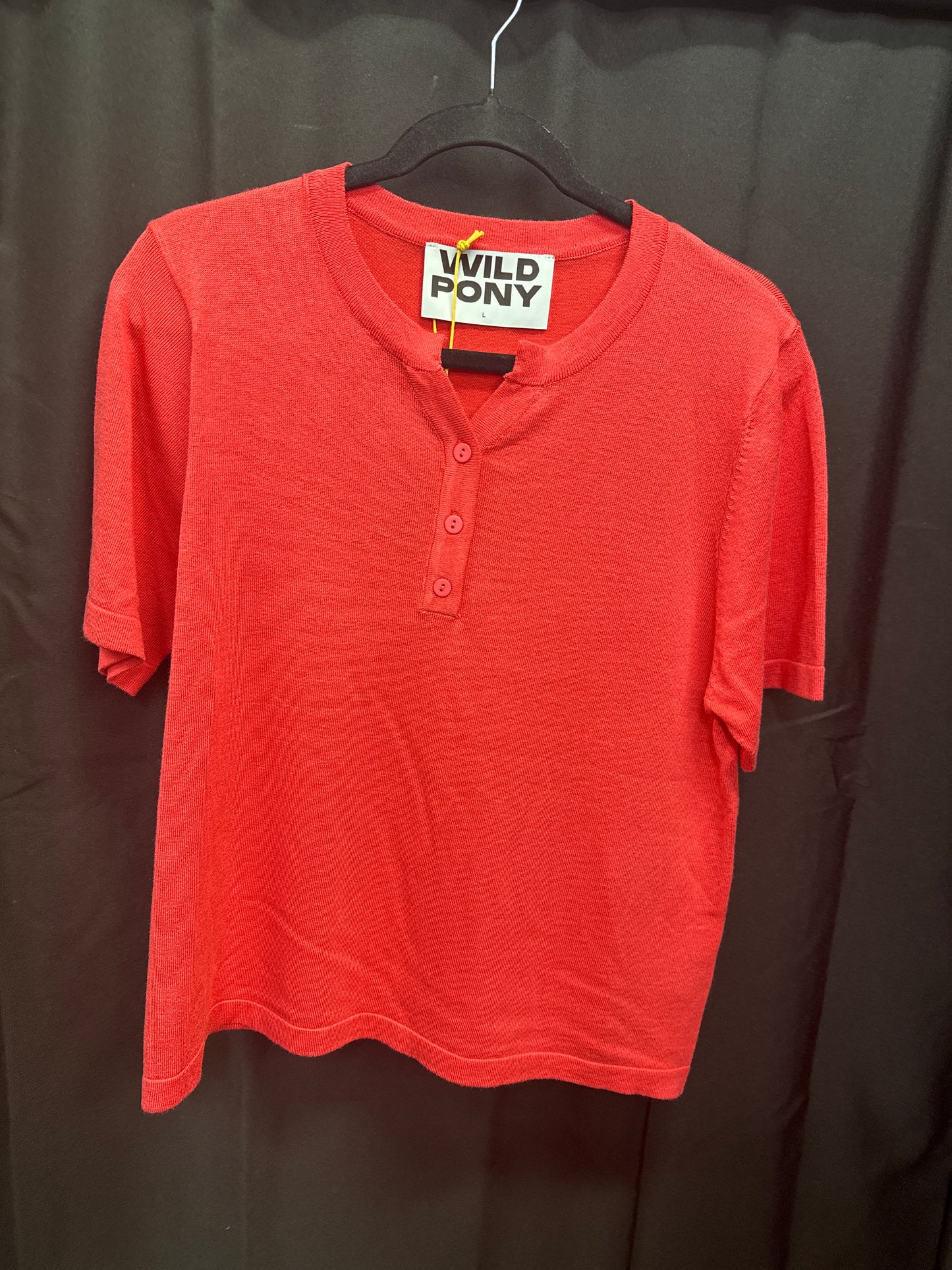 Wild Pony Knit Top with Button V neck