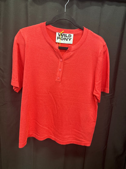Wild Pony Knit Top with Button V neck