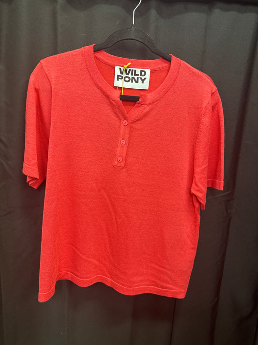 Wild Pony Knit Top with Button V neck