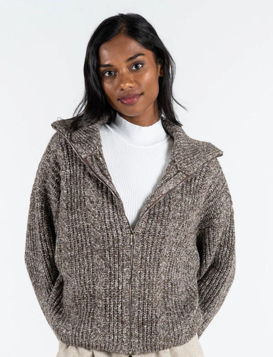 Melange Zip Front Cardigan