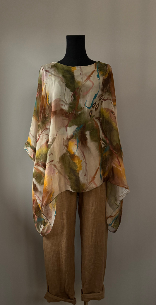 Smudge print silk top