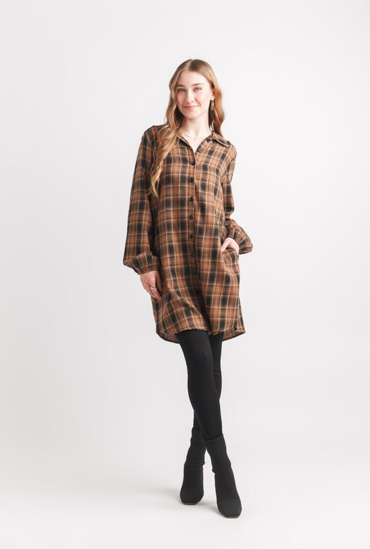 Brown Plaid Button up
