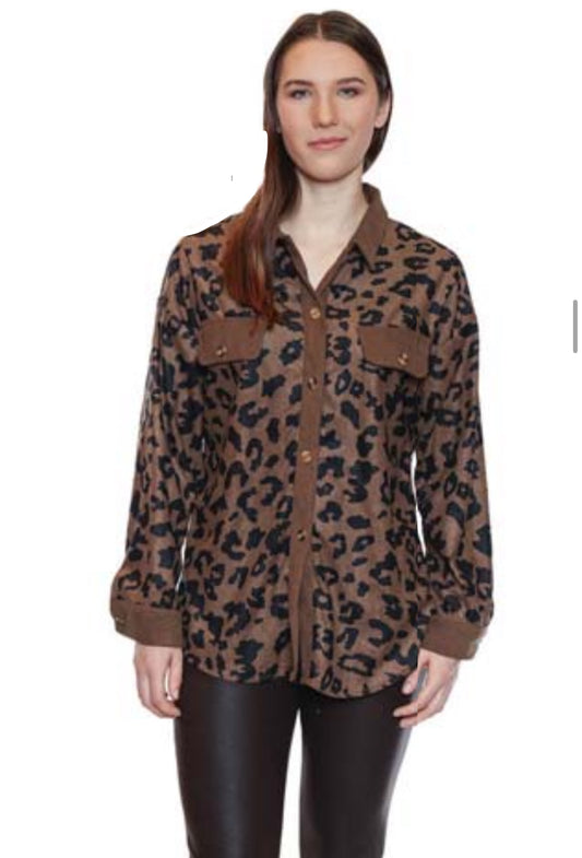 Brown leopard button