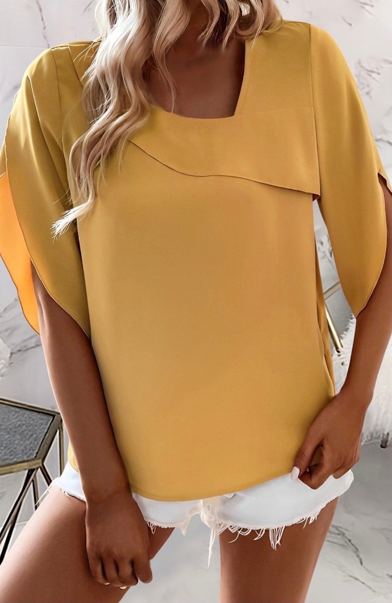 Yellow Asymmetrical Blouse