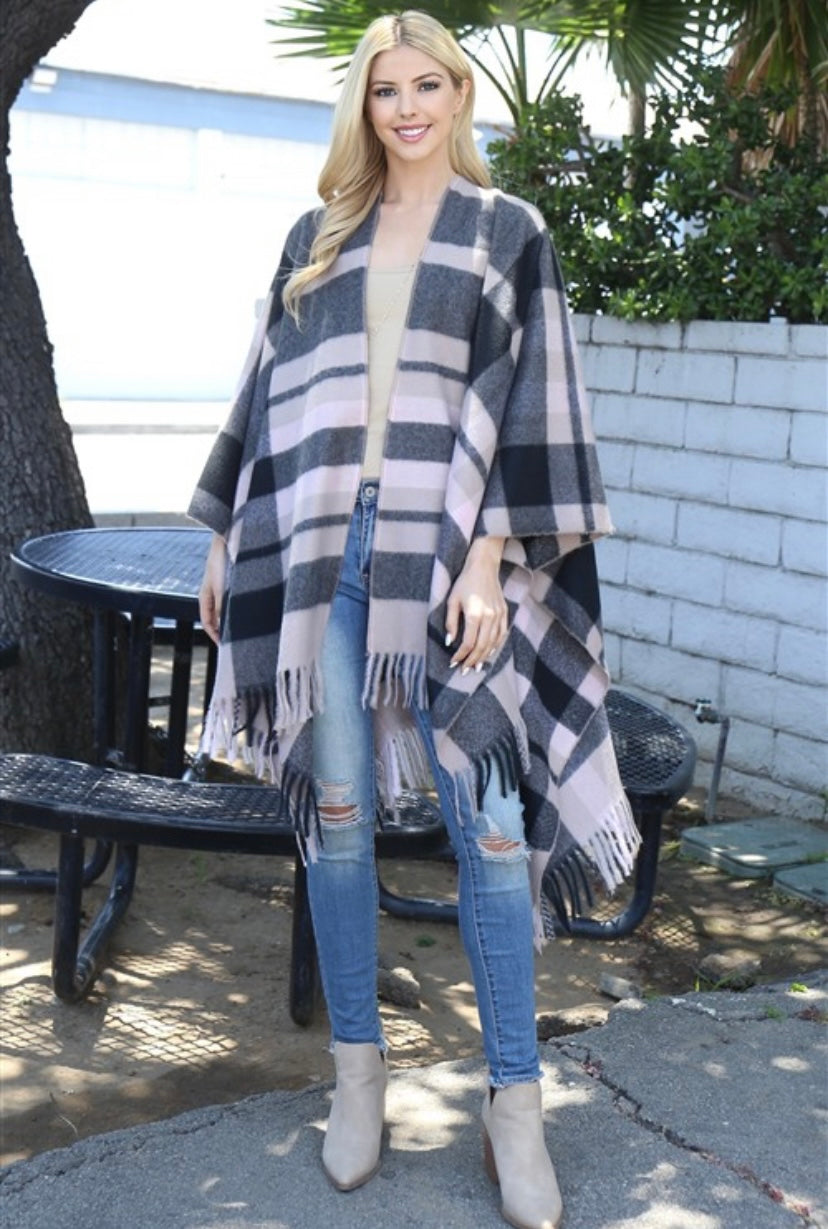 Luxury Soft  Plaid Kimono with fringe