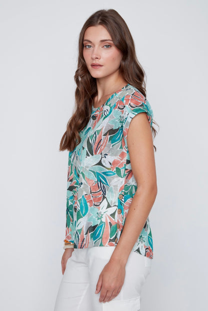 Teal multi Leaf Top