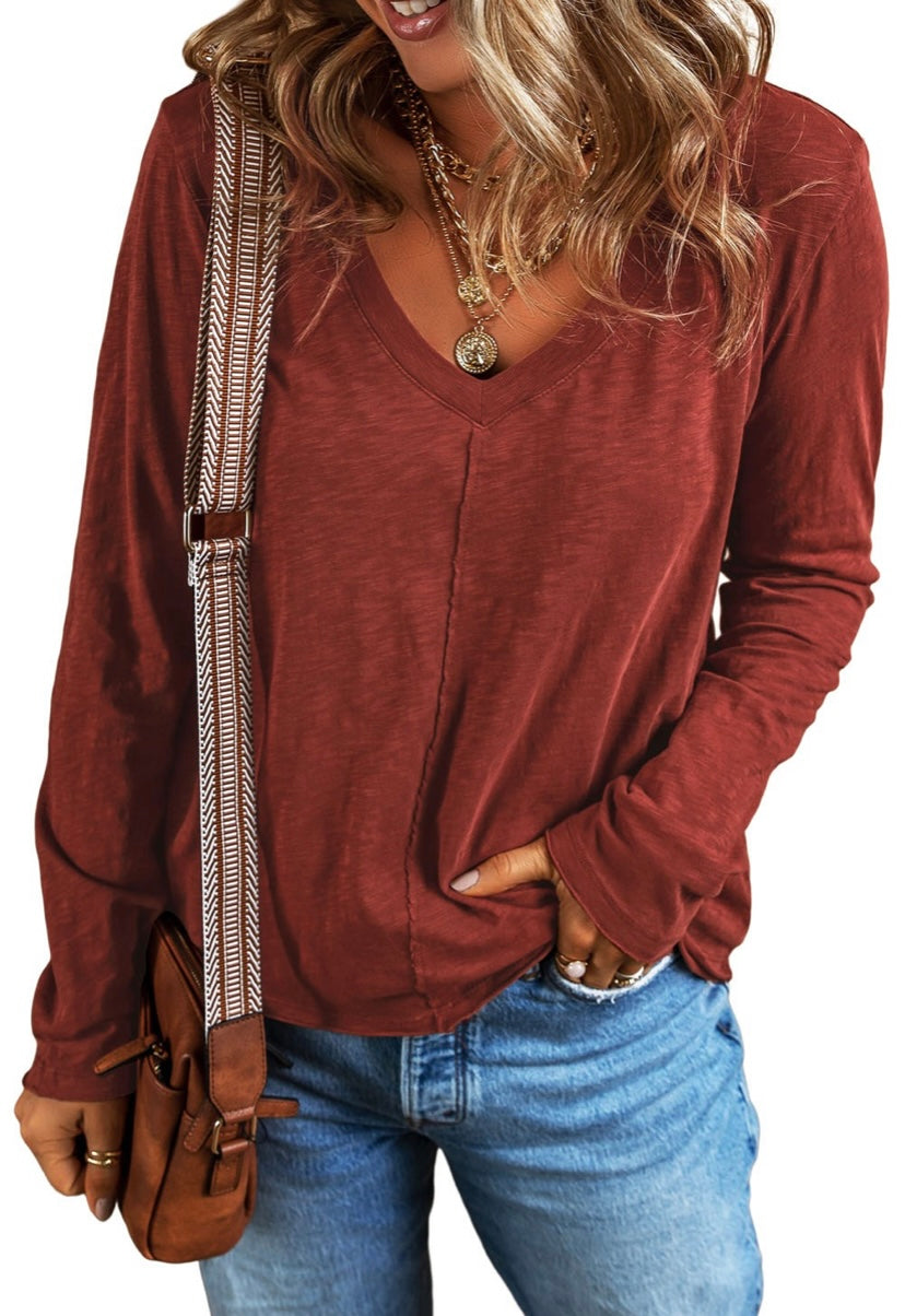 Sandalwood V Neck Long Sleeve