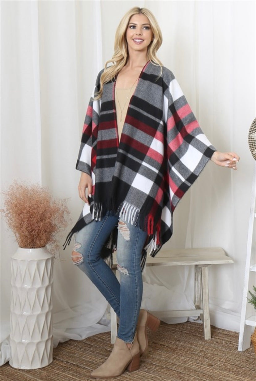 Luxury Soft  Plaid Kimono with fringe