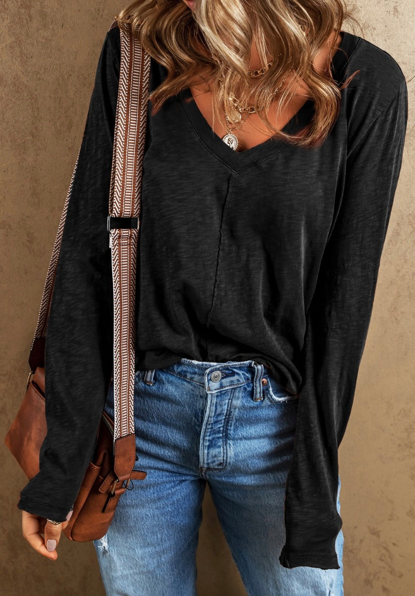 Sandalwood V Neck Long Sleeve