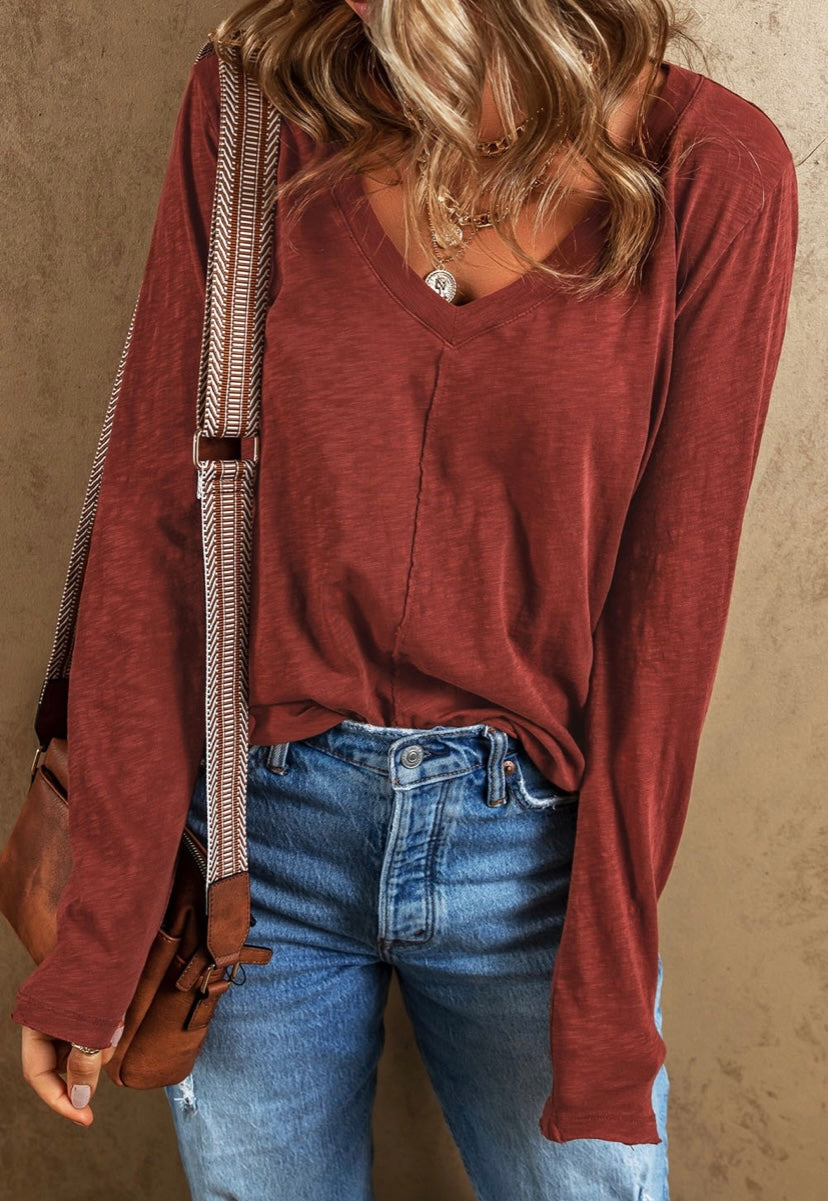 Sandalwood V Neck Long Sleeve