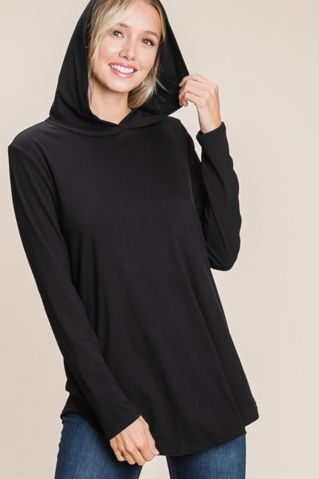 Rib knit hooded top