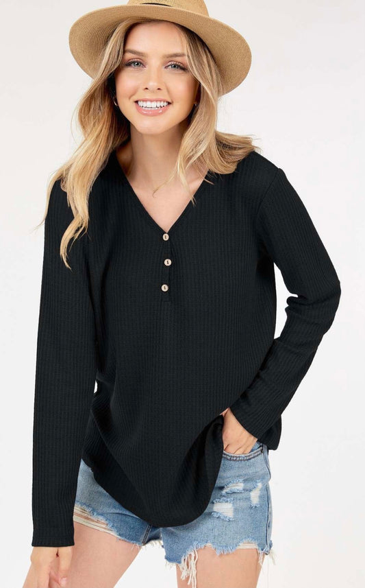 Black Waffle Knit, Button detail