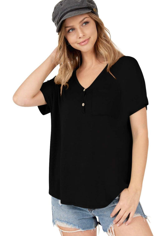 Basic short sleeve round neck top, with buttons